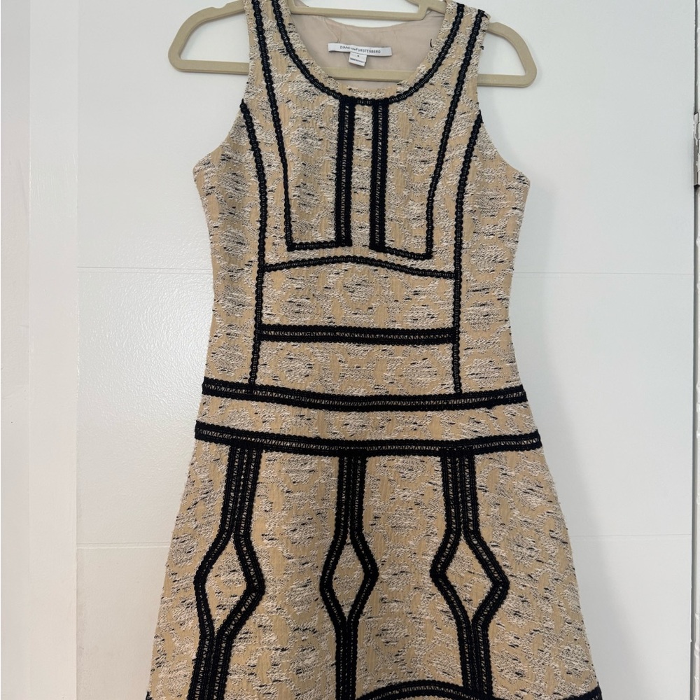Diane Von Furstenberg Black and Tan Halter Sheath Mini Dress
